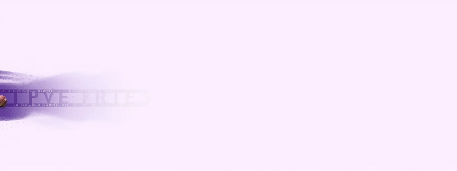 Wide editorial banner for live cricket matches, pale lilac background, abstract live ticker line with paused frame of cricket ball