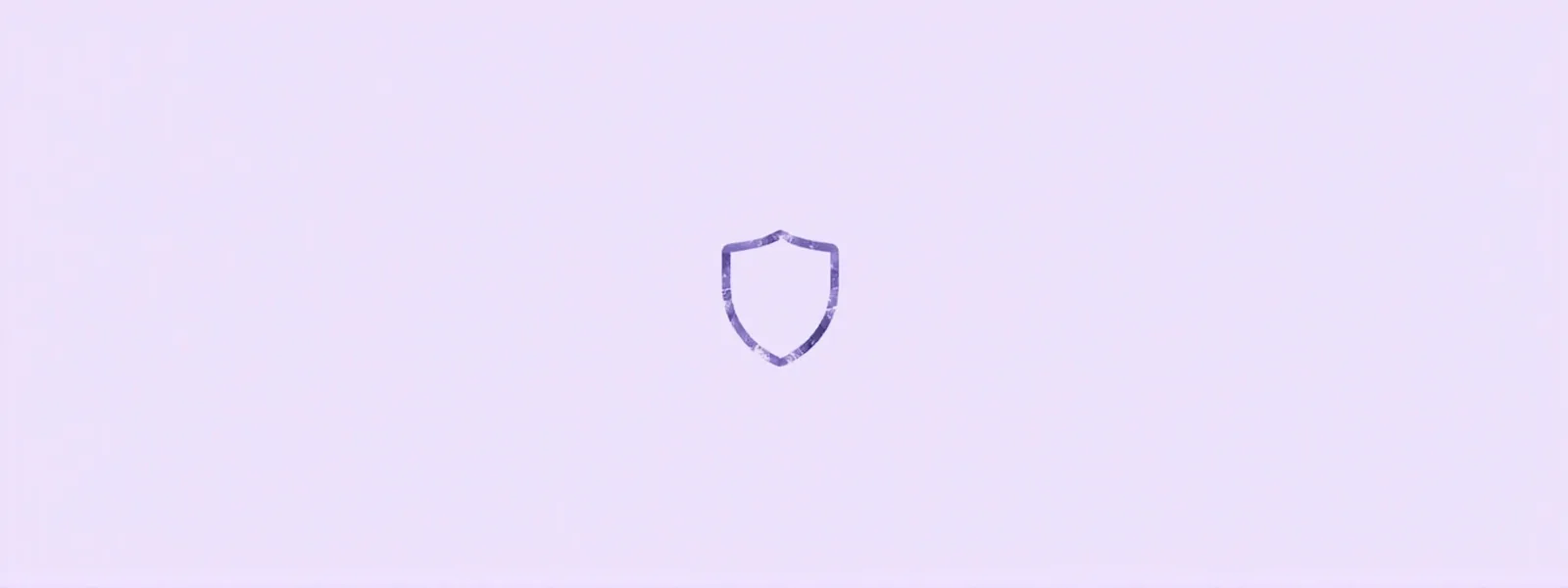Wide editorial banner of a clean shield icon as faded line art on pale lilac background