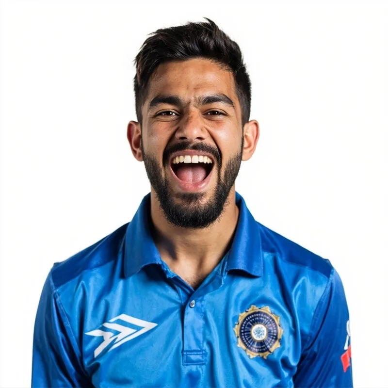 Indian wicketkeeper-batsman Rishabh Pant cutout portrait, blue jersey, energetic expression on white background